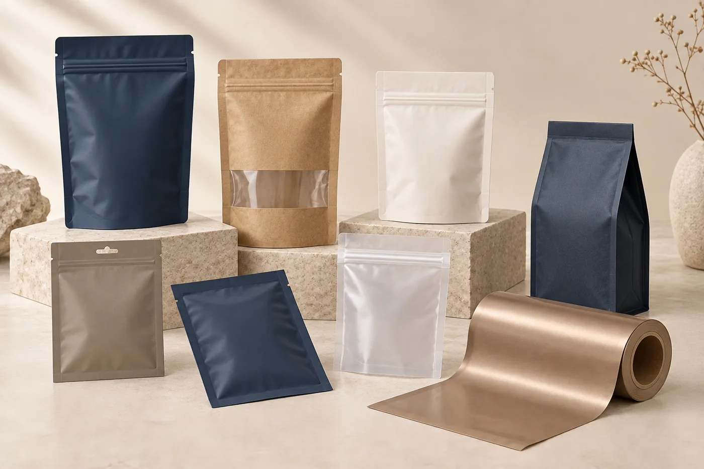 Custom stand-up, flat, zipper and gusset flexible packaging pouches
