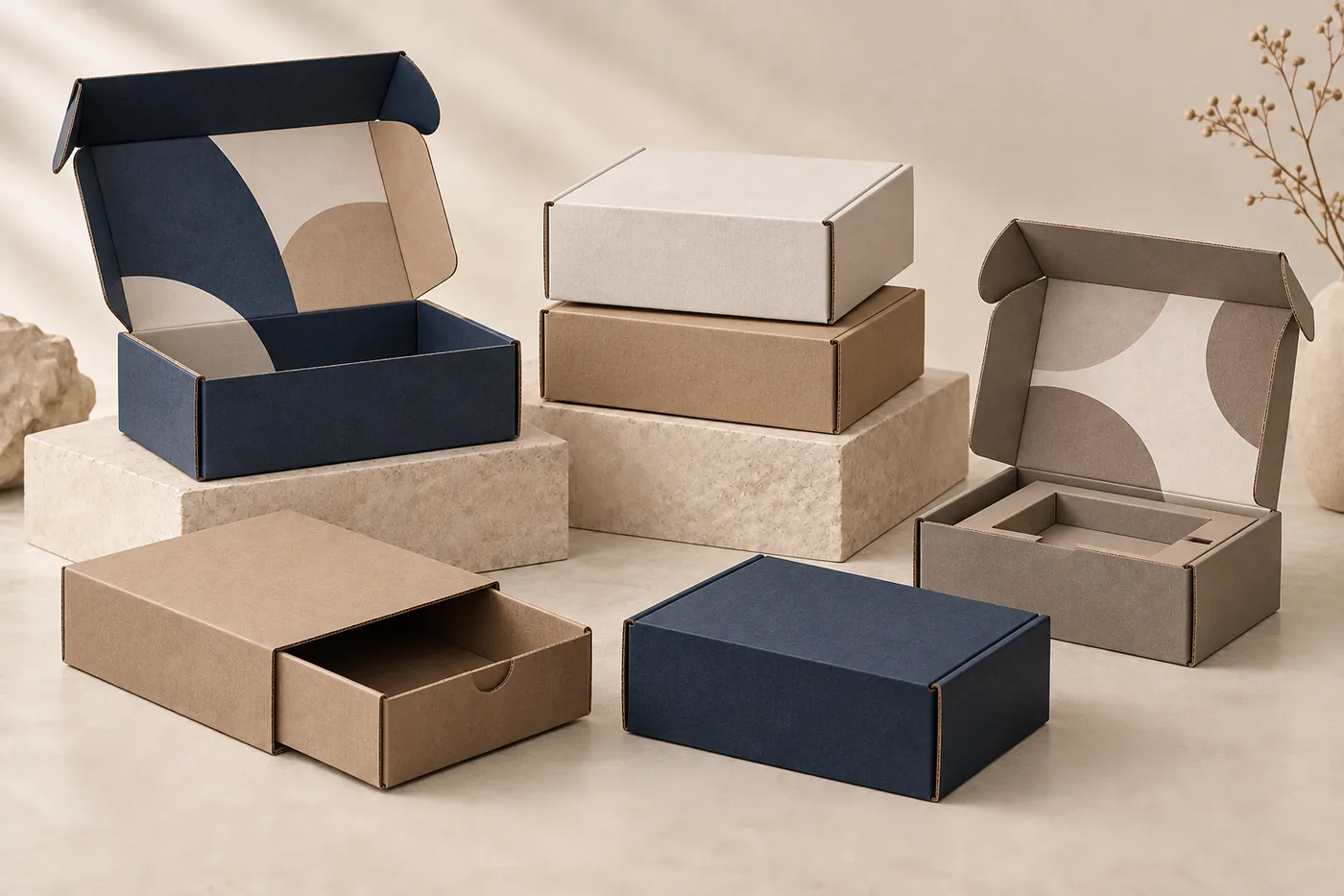 Custom corrugated mailer boxes with inserts and inside printing